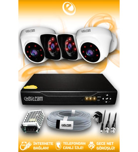 ELITCAM 4 Kameralı Kare 2 İç Kamera Set HDD'siz Full HD Gece Görüşlü Güvenlik Kamerası Sistemi