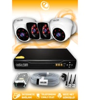 ELITCAM 4 Kameralı Kare 2 İç Kamera Set HDD'siz Full HD Gece Görüşlü Güvenlik Kamerası Sistemi
