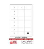 A1 Etiket Lazer Etiket tw-2024 100 A4 Sayfa Laser Etiket 64 x 34 mm Boyutunda 1 A4 Sayfada 24 Etiket