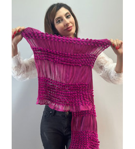 KABARTMA TOMURCUKLU SATEN KUMAŞ KADIN FULAR ŞAL 190X75 CM (Fuşya)