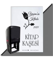 Kişiye Özel Çiçek Buketi 14 2021 Otomatik Kitap Kaşesi (Siyah)