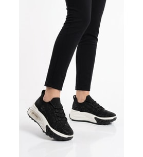 Voyager Siyah Anorak Örme Bağcıklı Taş Detaylı Kadın Casual Yürüyüş Ayakkabı B029