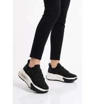 Voyager Siyah Anorak Örme Bağcıklı Taş Detaylı Kadın Casual Yürüyüş Ayakkabı B029