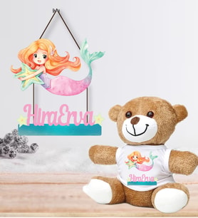 Kişiye Özel Bebek Kapı Süsü ve Peluş Ayıcık Seti – Baby Shower / Hastane Odası