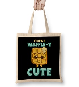 Funny You're Waffle-y Cute Waffle Breakfast Pun Bez Çanta Uzun Saplı