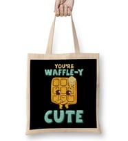 Funny You're Waffle-y Cute Waffle Breakfast Pun Bez Çanta Uzun Saplı