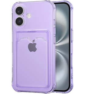 Teknomoda Apple iPhone 16 Kılıf Kartlıklı Anti Şok Korumalı Şeffaf Silikon Lila