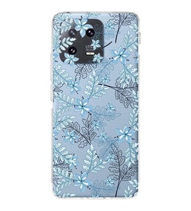 PrintiFy Xiaomi Mi 13 Uyumlu Kamera Korumalı Floral Mavi Tasarımlı Şeffaf Silikon Kılıf