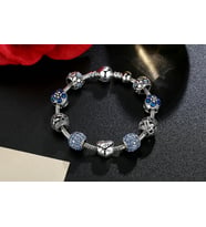 Pandora Tarz 3 Dilde Aşk  Temalı Mavi Charm Bİleklik, Ahşap Kutu içerisinde