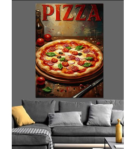 Odun Ateşinde Pişmiş Nefis Pizza Dekoratif Kanvas - Mdf Ahşap Tablo