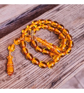 9x10 mm Altın Hamur Çubuk Sıkma Kehribar Tesbih  Ebu Sırr Usta İmzalı Tespih