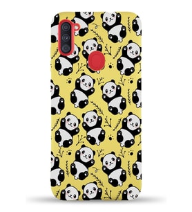 Samsung Galaxy A11 Uyumlu Lansman Kılıf Panda Tasarımlı İçi Kadife Kapak-Sarı (Şeffaf)