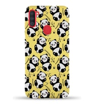 Samsung Galaxy A11 Uyumlu Lansman Kılıf Panda Tasarımlı İçi Kadife Kapak-Sarı (Şeffaf)