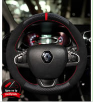 Renault Clio 4 Dikme Direksiyon Kılıfı Alcantara Süet Mat Karbon Kırmızı Yüzük ve Dikiş 2012-2019