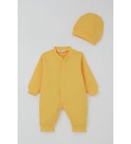 Breeze Erkek Bebek Tulum Rib Çizgi Desenli 0-6 Ay, Sarı