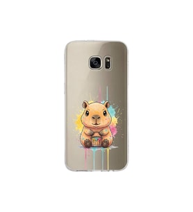 Samsung Galaxy S7 Edge ile Uyumlu Splash Kapibara Tasarımlı Şeffaf Silikon Kılıf
