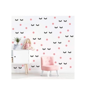Efekt Reklam Pembe Polka Siyah Kirpik Çocuk Odası Duvar Sticker