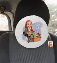 BK Gift Kişiye Özel Kadın Öğretmen Karikatürlü Yuvarlak Araç Koltuk Yastığı-4