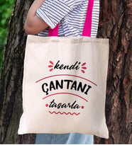 BK Gift Kişiye Özel Kendin Tasarla Fuşya Renkli Kulp  ve İç Cepli Kanvas Bez Çanta 35x40cm, Baskılı Omuz Çantası, Alışveriş Çantası, Plaj Çantası