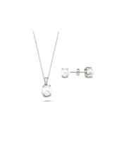 Doğal İnci Küpe Kolye İkili Set (Beyaz)