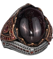 925 Ayar Gümüş Erkek Yüzük Doğal Yıldız Granat Taşı ile - El Yapımı Vintage Gümüş Takı Erkekler İçin