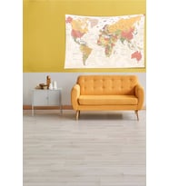 Multirenk Dünya Haritası Desenli Leke Tutmaz Kadife Kumaş Duvar Örtüsü Duvar Halısı Tapestry (Krem)