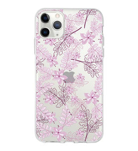 Apple iPhone 11 ProMax Uyumlu Kapak Floral Pudra Tasarımlı Şeffaf Silikon Kılıf