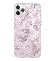 Apple iPhone 11 ProMax Uyumlu Kapak Floral Pudra Tasarımlı Şeffaf Silikon Kılıf