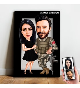 Kişiye Özel Sevgili Asker Karikatür Ahşap Tablo - mx7