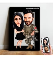 Kişiye Özel Sevgili Asker Karikatür Ahşap Tablo - mx7
