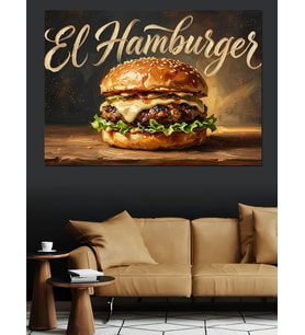 Büyük Gurme Hamburger El Hamburger Dekoratif Kanvas - Mdf Ahşap Tablo