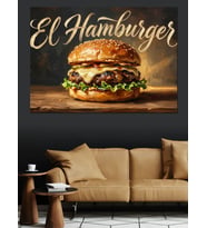 Büyük Gurme Hamburger El Hamburger Dekoratif Kanvas - Mdf Ahşap Tablo