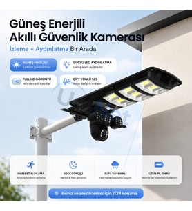 Uninet Solar 4G Kamera 2 Kameralı Güneş Enerjili Sokak Lambası Alarm Hareket Algılayıcılı Güneş Enerjili Kamera
