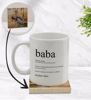 BK Gift Kişiye Özel Baba Tasarımlı Beyaz Kupa Bardak ve Ahşap Bardak Altlığı Hediye Seti - Model 1