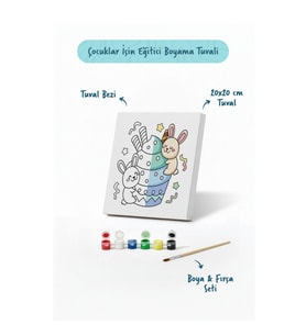 Pastalı Tavşanlar Boyama Tuvali – Şövalesiz Boya Seti 20x20