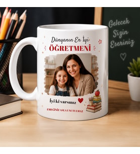 Öğretmene Özel Fotoğraflı Kupa, İsimli ve Resimli Kişiye Özel Öğretmen Hediyesi