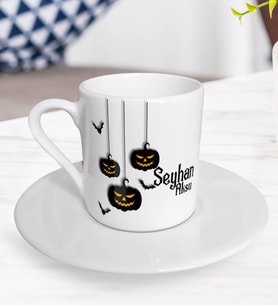 BK Gift Kişiye Özel Happy Halloween Tasarımlı Türk Kahvesi Fincanı-9