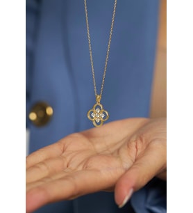 Zirkon Taşlı Gold One Cleef Gümüş Kolye