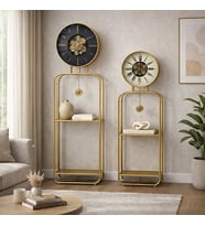 2'Lİ Gold Metal Çark Mekanizmalı Saatli Dekoratif Raf Ünitesi