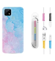 Realme C11 C21 C21Y C25Y C11 2021 Kılıf Kablo Koruma Spiral Silikon Pink Blue Abstract 1385