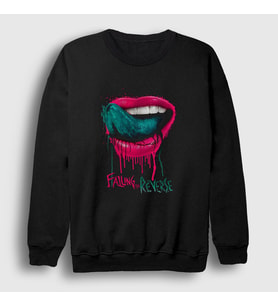 Presmono Unisex Siyah Tongue Dil Dudak Falling In Reverse Sweatshirt 504547tt