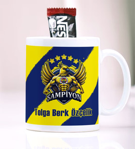 BBaskı  Kişiye Özel İsim (İsteğe Bağlı Lakap) Yazılı Sarı-Lacivert Kanarya Şampiyonluk Kupa Bardak 330 ml  A Kalite Premium  Kalıcı Baskı (Net Detay / Canlı Renkler)  Güvenli Paketleme