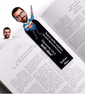 BK Gift Kişiye Özel Erkek Öğretmen Karikatürlü Ahşap Kitap Ayracı-2
