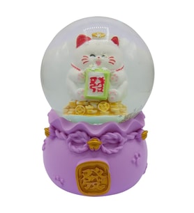 Maneki Neko Şans Kedisi Işıklı Kar Küresi Mor 9cm (Karışık)