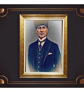 Altın Varaklı Çerçeveli Paspartulu Atatürk Tablo TR0839 (Gold)