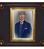 Altın Varaklı Çerçeveli Paspartulu Atatürk Tablo TR0839 (Gold)