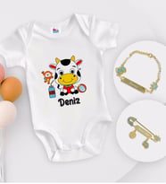 BK Kids Kişiye Özel İsimli Beyaz Bebek Body Zıbın Erkek Bebek Künyesi ve İğnesi Hediye Seti-31