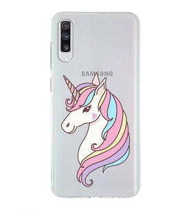 Samsung Galaxy A70 Uyumlu Kapak Unicorn Tasarımlı Şeffaf Silikon Kılıf