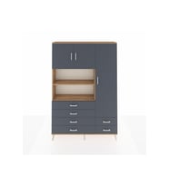 Arges Gardrop 9 Raflı 6 Çekmeceli 3 Kapaklı 132x30x195 Çam-Antrasit