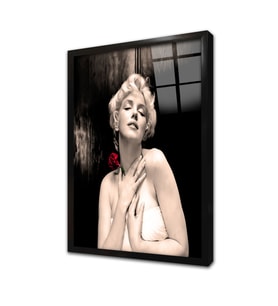 Marliyn Monroe Kırmızı Çiçeğiyle Çerçeveli Cam Tablo